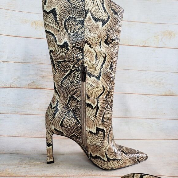 Vince Camuto Leather Senimda Pointy Toe Snake Print Heeled Boots Size 8 1/2M - Picture 10 of 16